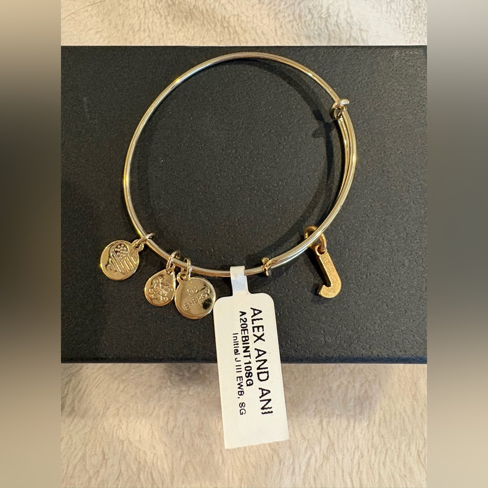 Alex and Ani Gold Bangle with Initial J Charm